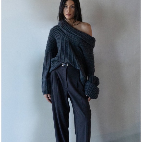 OAK + FORT Sweaters - OAK + FORT Charcoal Off-Shoulder Sweater